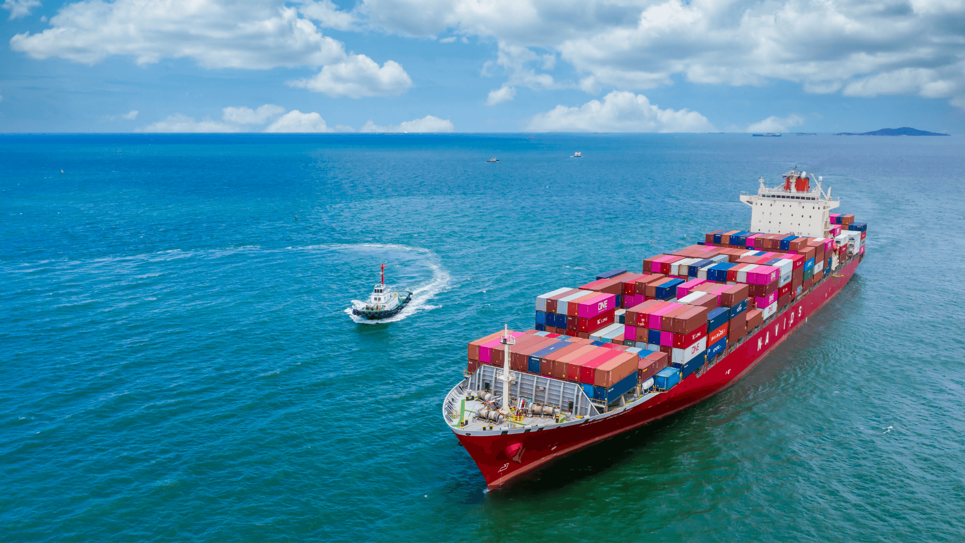 Container ship carrying freight across the ocean