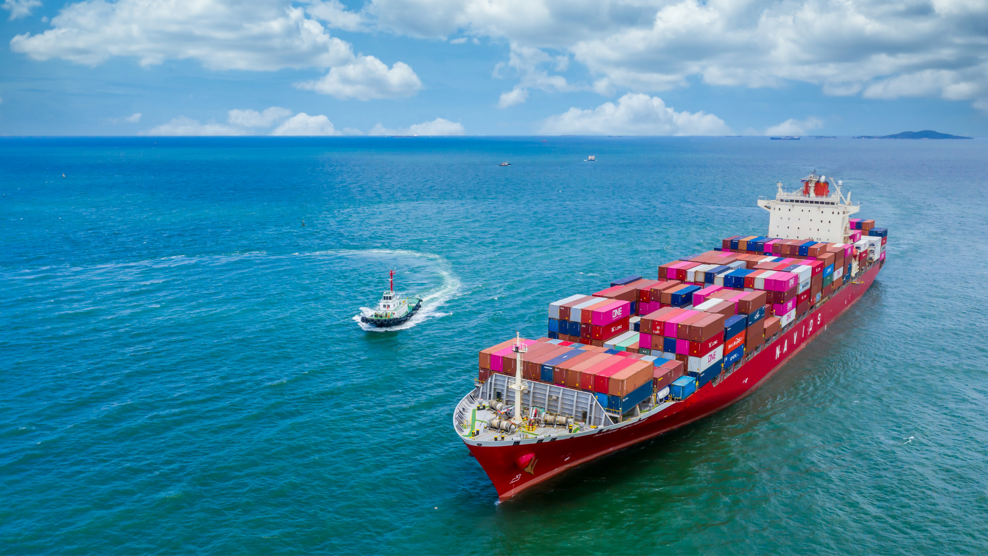 Container ship carrying freight across the ocean